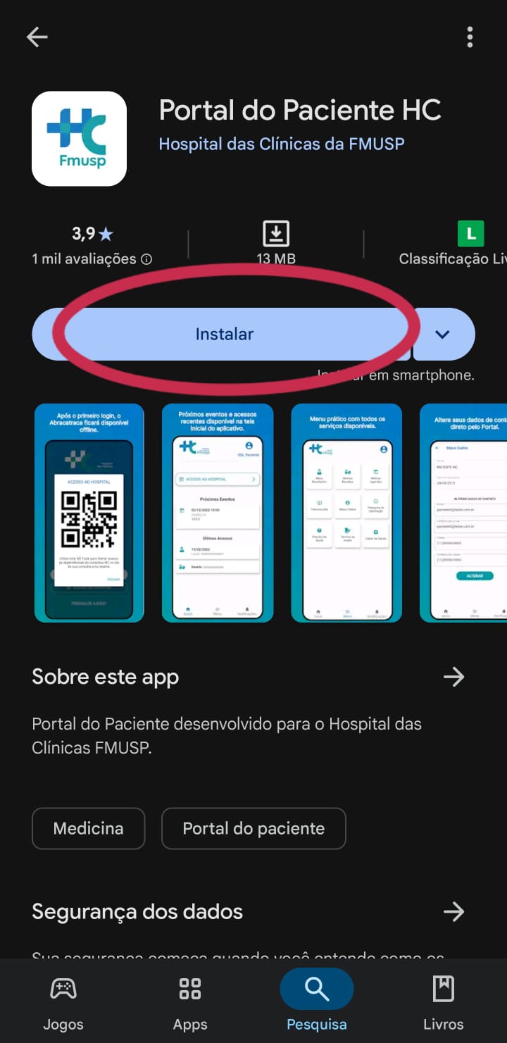 Imagem da loja com o app Portal do Paciente HC